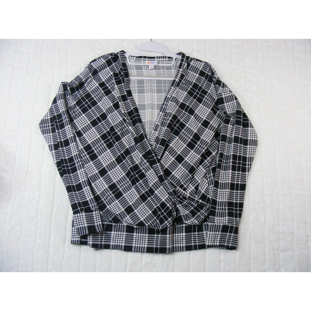 LuLaRoe Wrap Top Women Size M Black White Excellent Plaid Houndstooth Surplice
